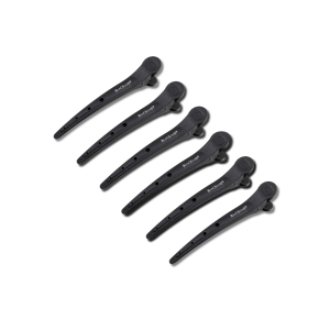 BLACKOMB Karbonowe klipsy fryzjerskie proste czarne 11,5 cm 6 szt.