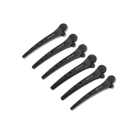 BLACKOMB karbonowe klipsy fryzjerskie proste 11,5 cm 6 szt. czarne