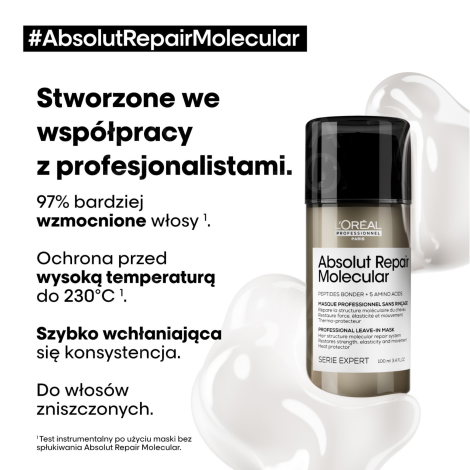 L'OREAL ABSOLUT REPAIR MOLECULAR wzmacniająca maska do włosów 100 ml - 3