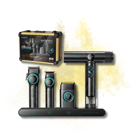 VGR PRO 4IN1 zestaw w walizce maszynka + trymer + golarka + suszarka - 2
