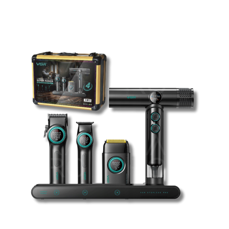 VGR PRO 4IN1 zestaw w walizce maszynka + trymer + golarka + suszarka